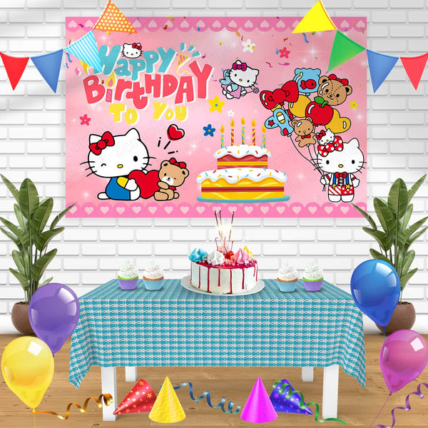 Hello Kitty Happy Birthday to you Bn Birthday Banner Personalized Party Backdrop Decoration