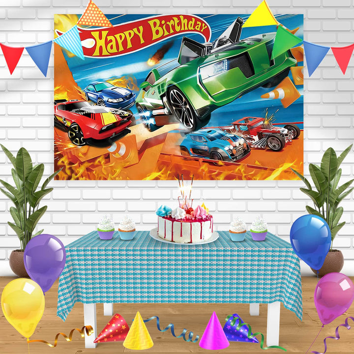 Hot Wheels OB Bn Birthday Banner Personalized Party Backdrop Decoration