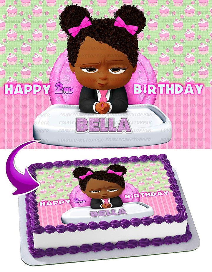 African American Girl Boss Baby Edible Cake Toppers