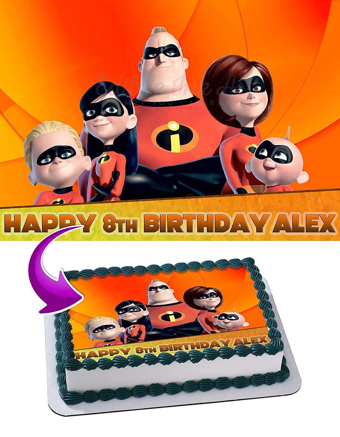 The Incredibles 2 Personalized Edible Birthday Cake Topper – 7.5″ Round – Elegant Edible Icing