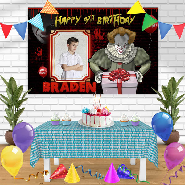 It Movie Pennywise Clown Frame Birthday Banner Personalized Party Backdrop Decoration