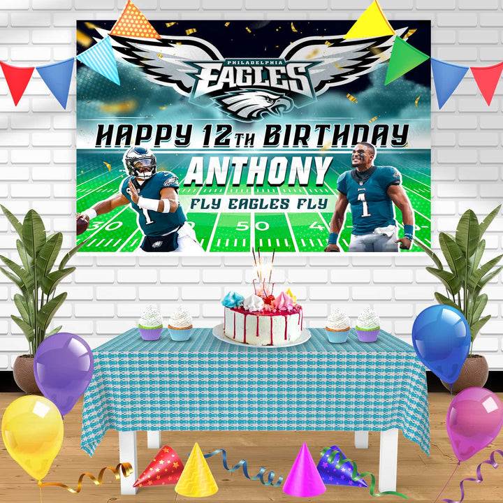 Jalen Hurts NFL Philadelphia Eagles Birthday Banner Personalized Party Backdrop Decoration