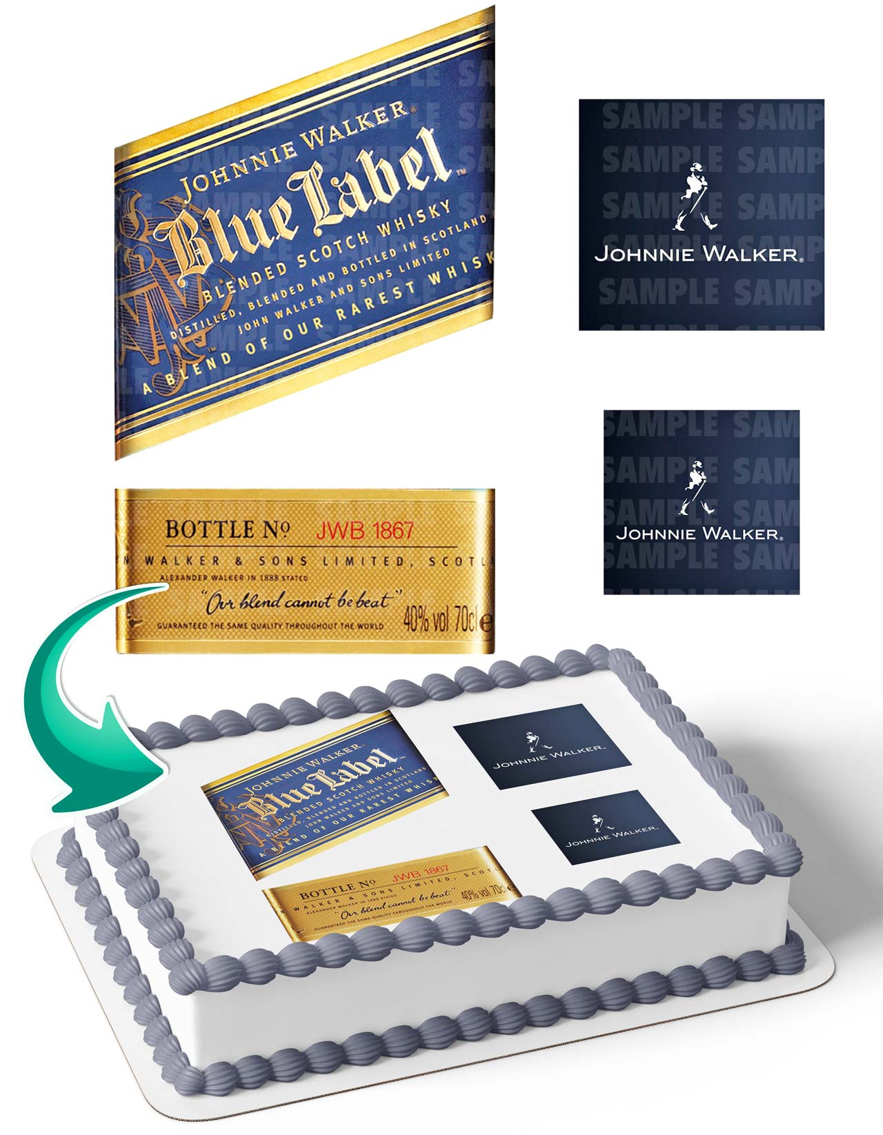 Johnnie Walker Black Label Whisky Edible Icing Cake Topper