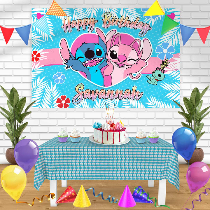 Lilo Stitch Angel Experiment 624 Pink Bn Birthday Banner Personalized Party Backdrop Decoration