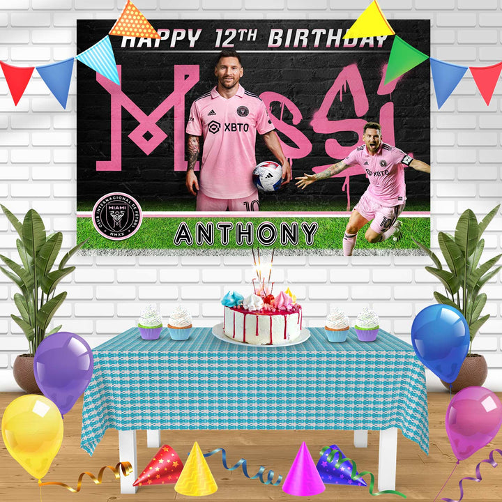 Lionel Messi Inter Miami FC Bn Birthday Banner Personalized Party Backdrop Decoration