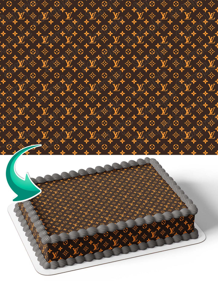 Louis Vuitton Brown Orange Wrap Edible Cake Toppers