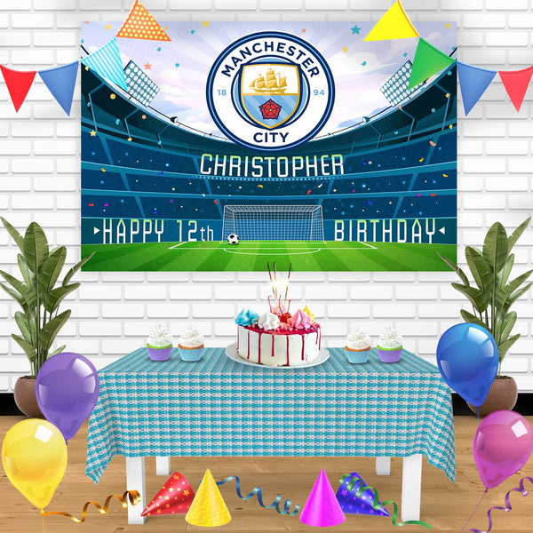 Manchester City FC Birthday Banner Personalized Party Backdrop Decoration