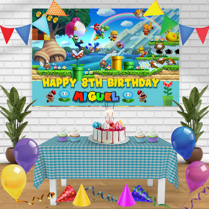 MARIO 3A Birthday Banner Personalized Party Backdrop Decoration