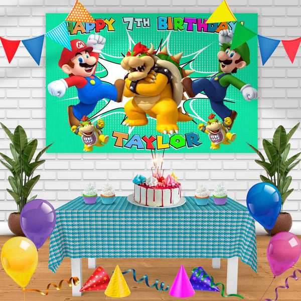 Mario Bowser Luigi Birthday Banner Personalized Party Backdrop Decoration