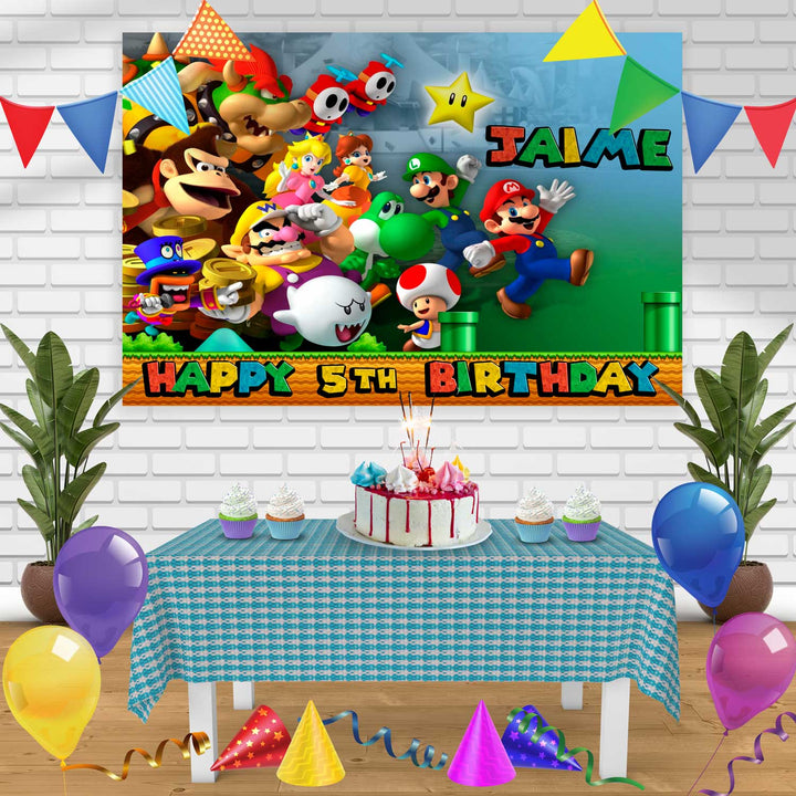 Mario Bros Birthday Banner Personalized Party Backdrop Decoration
