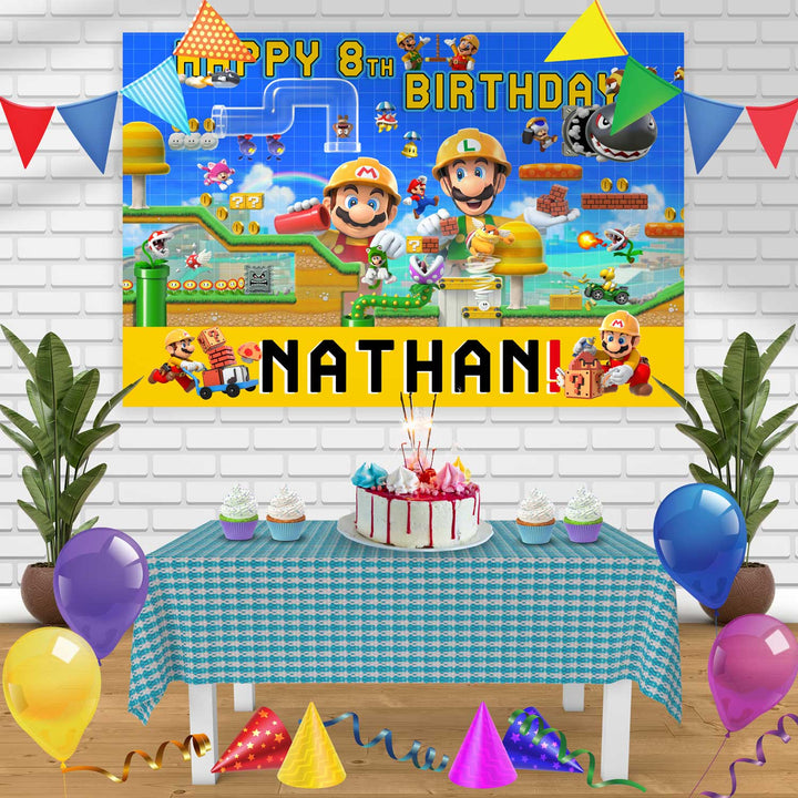 MARIO MAKER Birthday Banner Personalized Party Backdrop Decoration