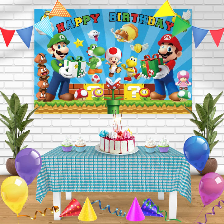 Mario Bros LuigiCastle Birthday Gift Box Bn Birthday Banner Personalized Party Backdrop Decoration