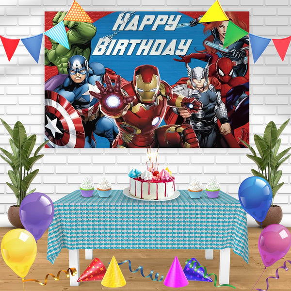 Marvel The Avengers Hulk Captain America Iron Man BR Bn Birthday Banner Personalized Party Backdrop Decoration