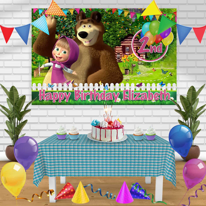 Masha and Bear Birthday Banner Personalized Party Backdrop Decoration