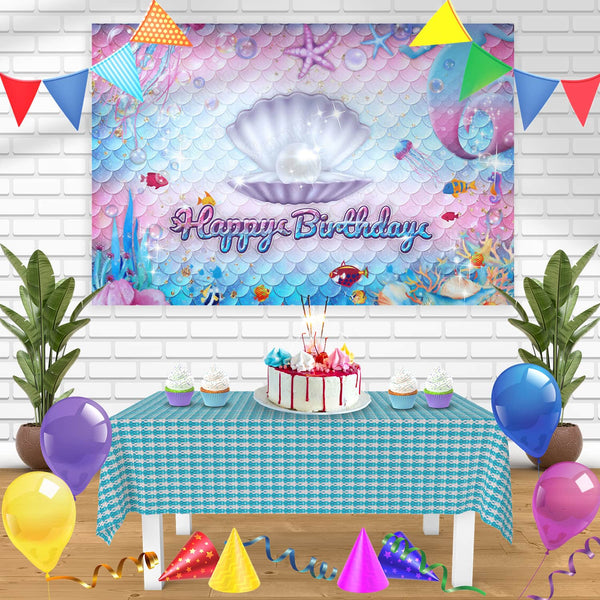 Mermaid Glitter Coral Shell Bn Birthday Banner Personalized Party Backdrop Decoration