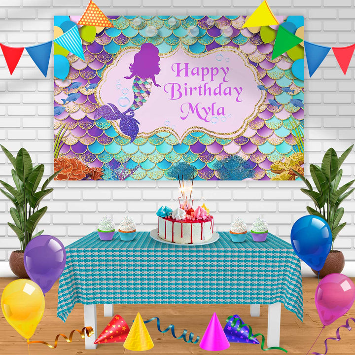 Mermaid Princess Jk Birthday Banner Personalized Party Backdrop Decoration