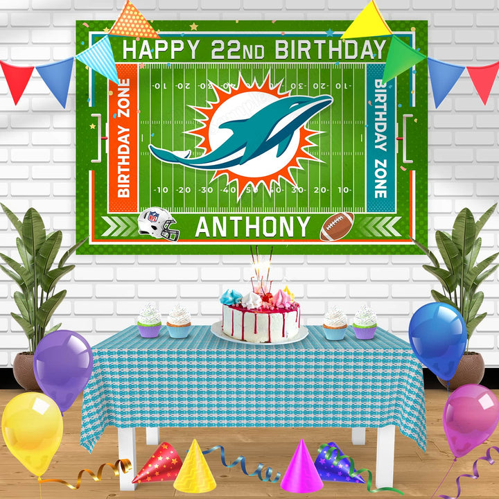 Miami Dolphins Birthday Banner Personalized Party Backdrop Decoration