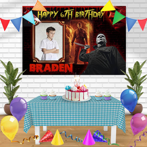 Michael Myers Frame Horror Birthday Banner Personalized Party Backdrop Decoration