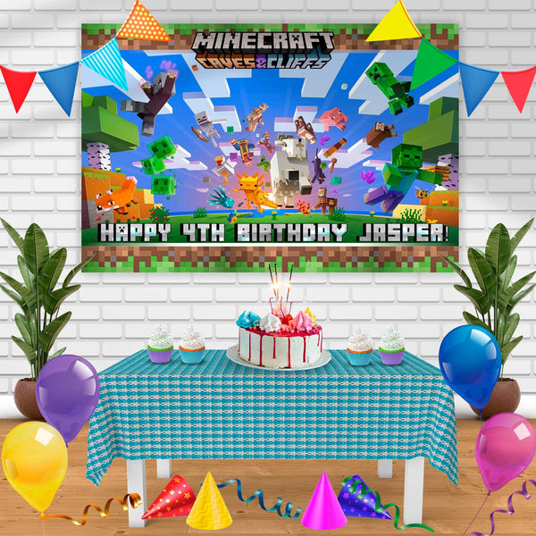 Minecraft Cave And Cliffs Birthday Banner Personalized Party Backdrop Decoration