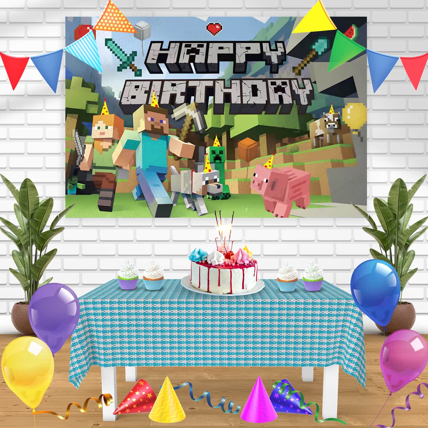 Minecraft Prom Background Minecraft Game GB Bn Birthday Banner Personalized Party Backdrop Decor ...