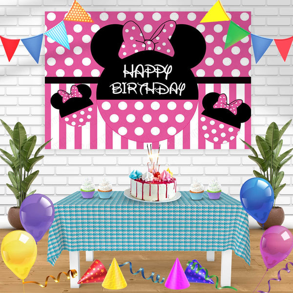 Minnie Mouse Black Pink Face Silhouette BP Bn Birthday Banner Personalized Party Backdrop Decoration