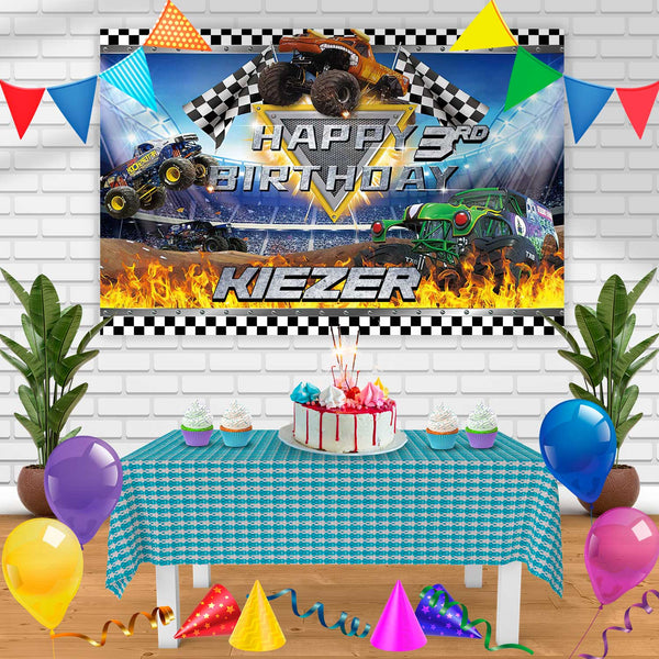 Monster Truck 1 Birthday Banner Personalized Party Backdrop Decoration