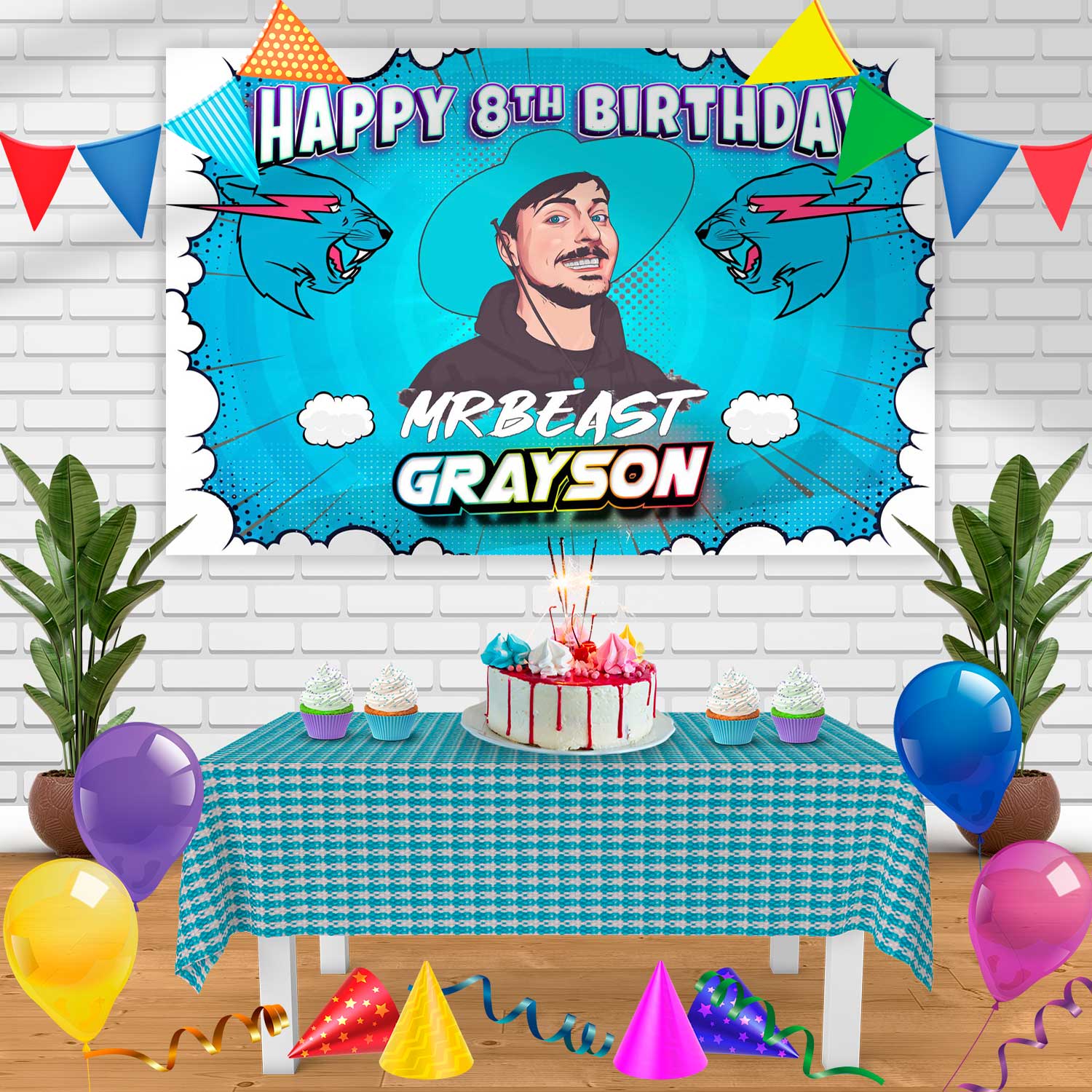 Mrbeast Youtuber Mr Beast Birthday Banner Personalized Party Backdrop ...