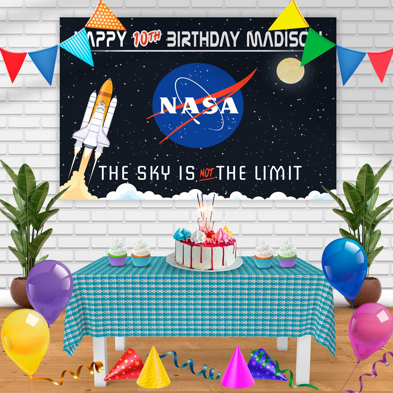 Nasa 2 Birthday Banner Personalized Party Backdrop Decoration ...