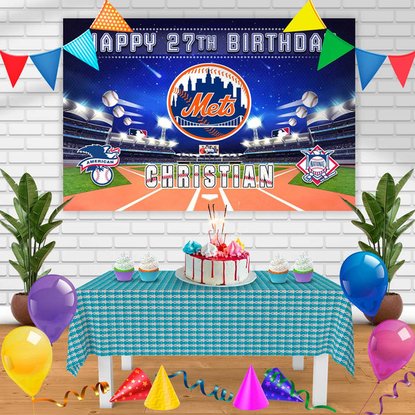 New York Mets Birthday Banner Personalized Party Backdrop Decoration