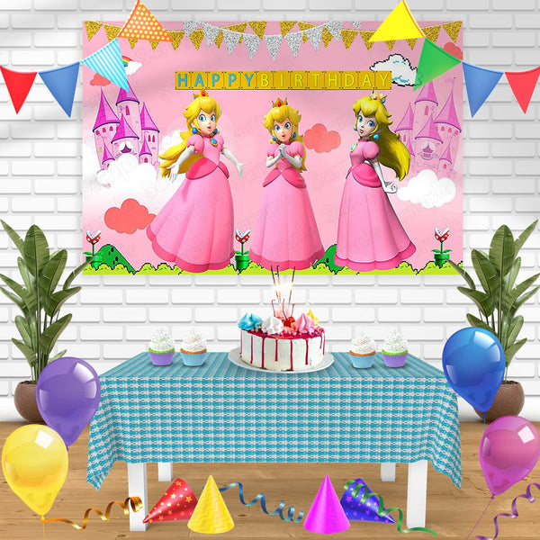 Nintendo Princess Peach Mario Bros YB Bn Birthday Banner Personalized Party Backdrop Decoration