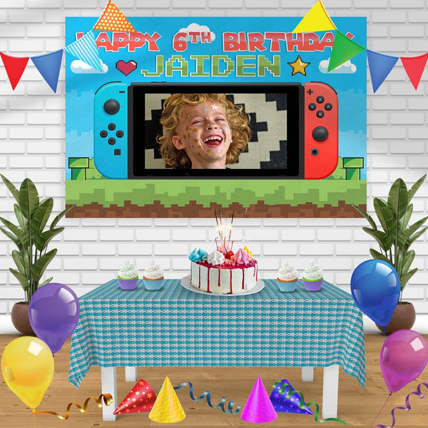 Nintendo Switch Frame Kids Birthday Banner Personalized Party Backdrop Decoration