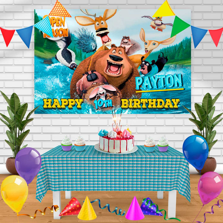 Open Season Birthday Banner Personalized Party Backdrop Decoration