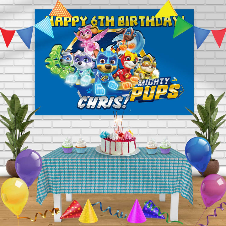 PAW Patrol Mighty Pups Birthday Banner Personalized Party Backdrop Decoration