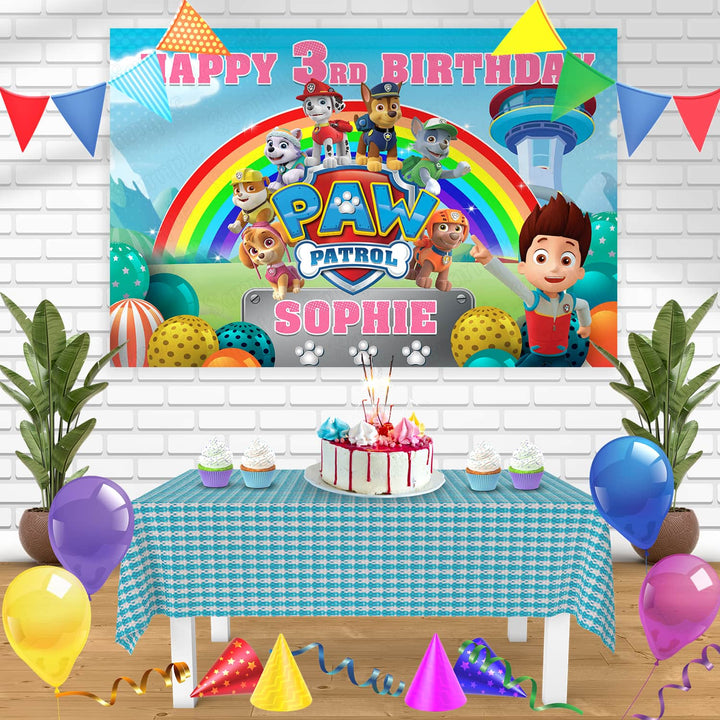 Paw Patrol Girl Pink Skye Rainbow Birthday Banner Personalized Party Backdrop Decoration