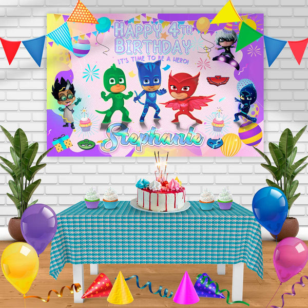 Pj Mask Girl Pink Birthday Banner Personalized Party Backdrop Decoration