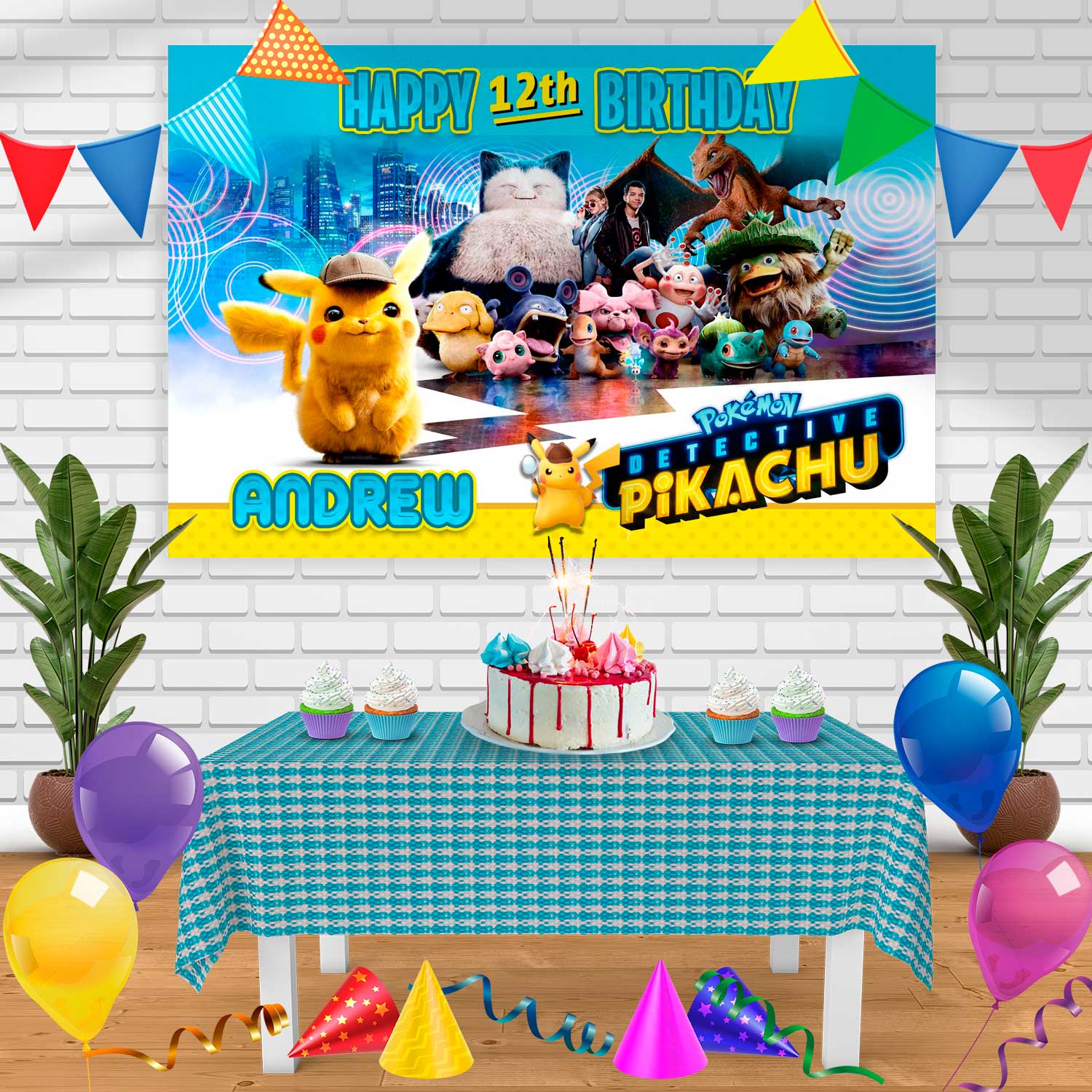 Pokemon Detective Pikachu Birthday Banner Personalized Party Backdrop ...