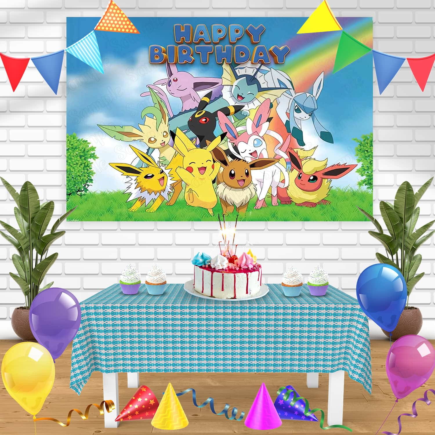 Pokemon Anime Cards RB Bn Birthday Banner Personalized Party Backdrop ...