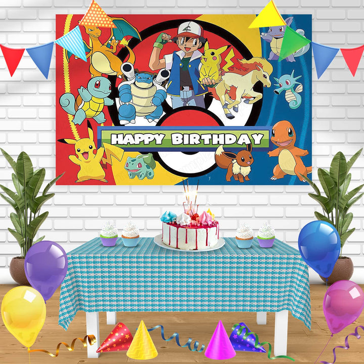 Pokemon Pokeball Anime Cards Bn Birthday Banner Personalized Party Backdrop Decoration