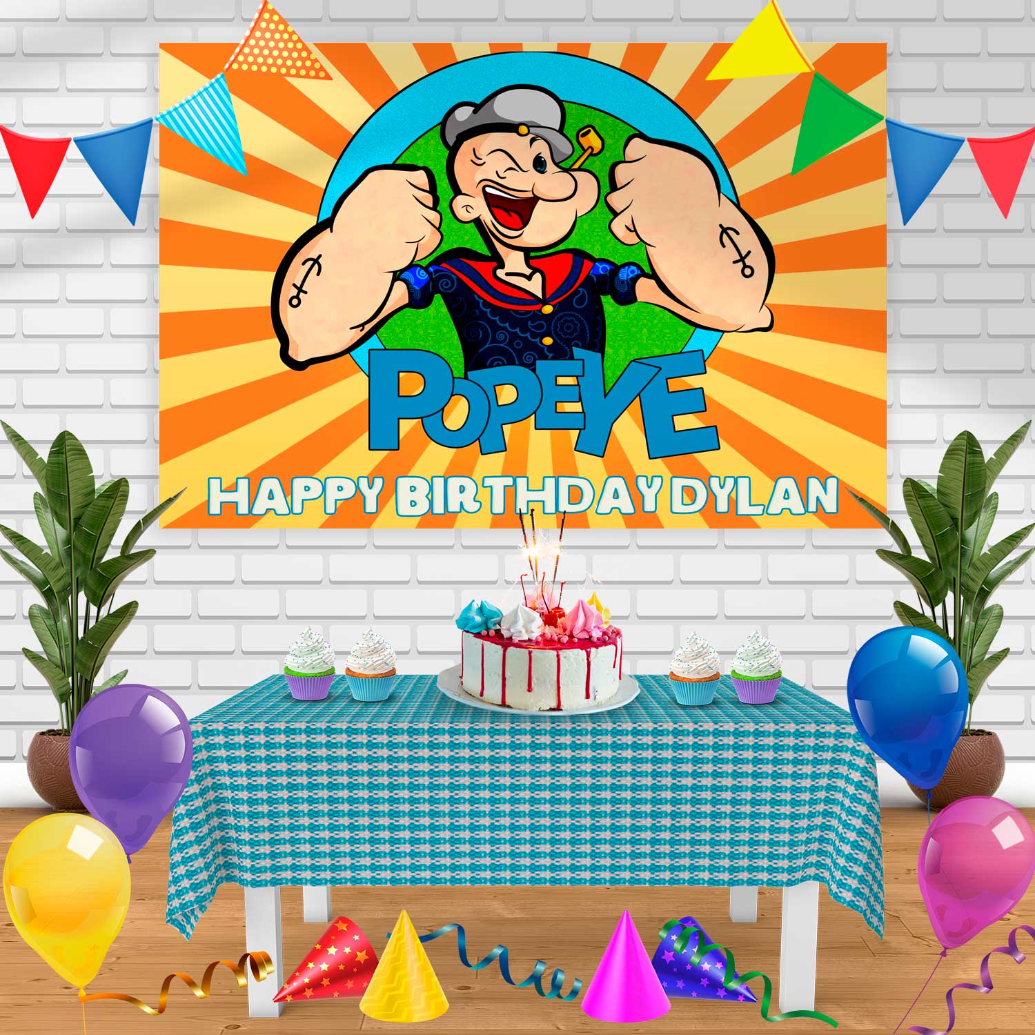 popeye Birthday Banner Personalized Party Backdrop Decoration – Edible ...