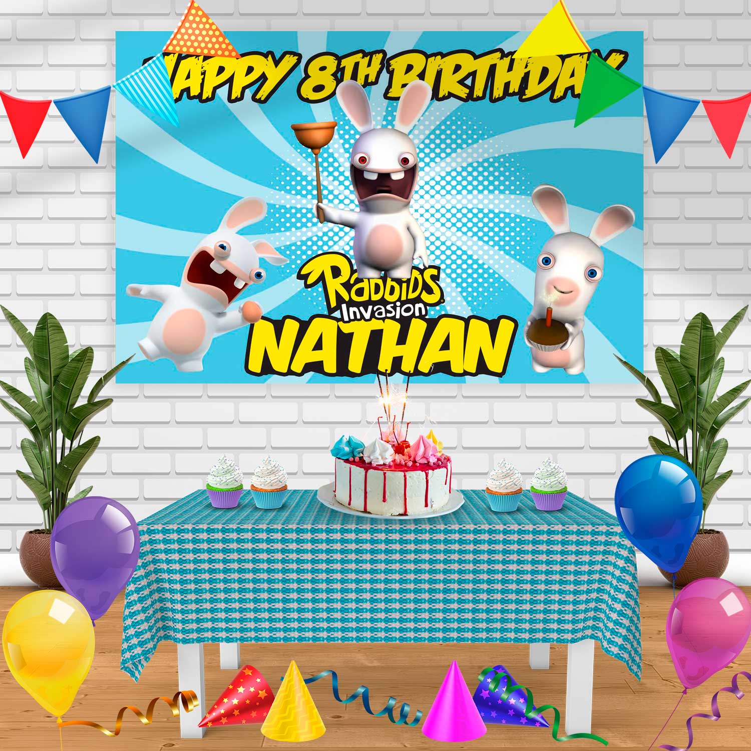 Rabbids Invasion Birthday Banner Personalized Party Backdrop Decoratio ...