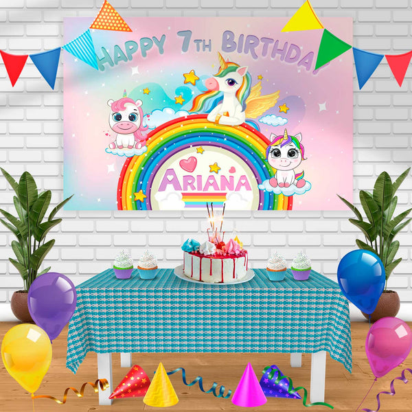 Rainbow Unicorn Birthday Banner Personalized Party Backdrop Decoration