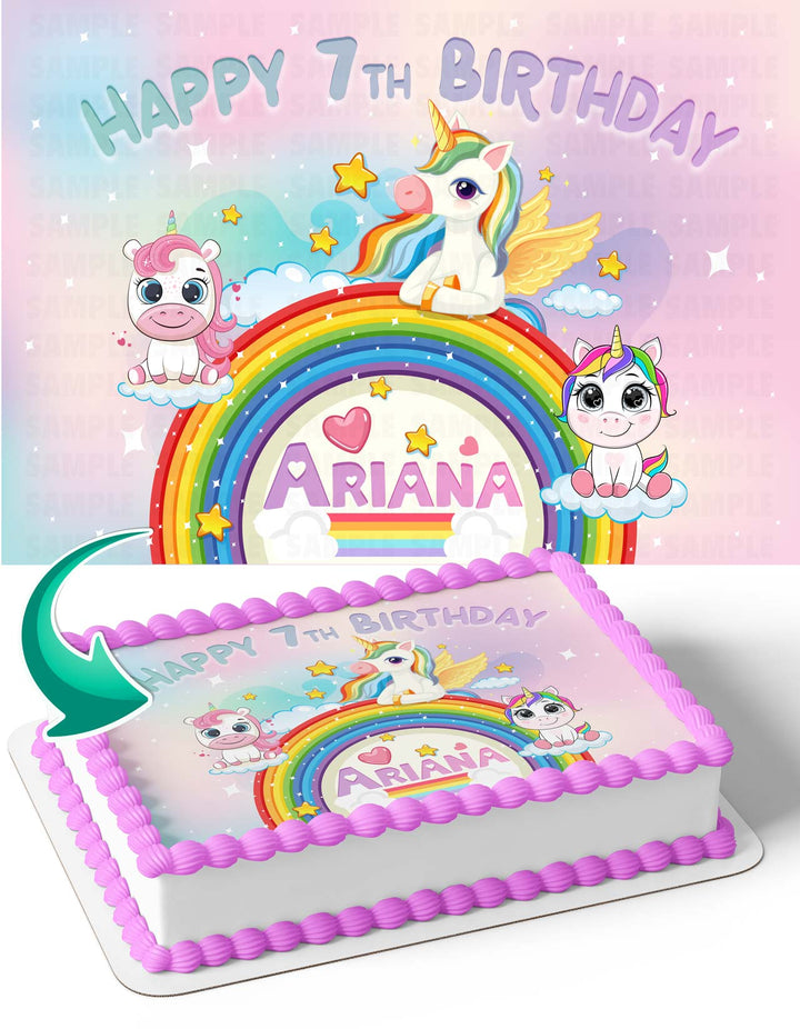 Rainbow Unicorn Edible Cake Toppers