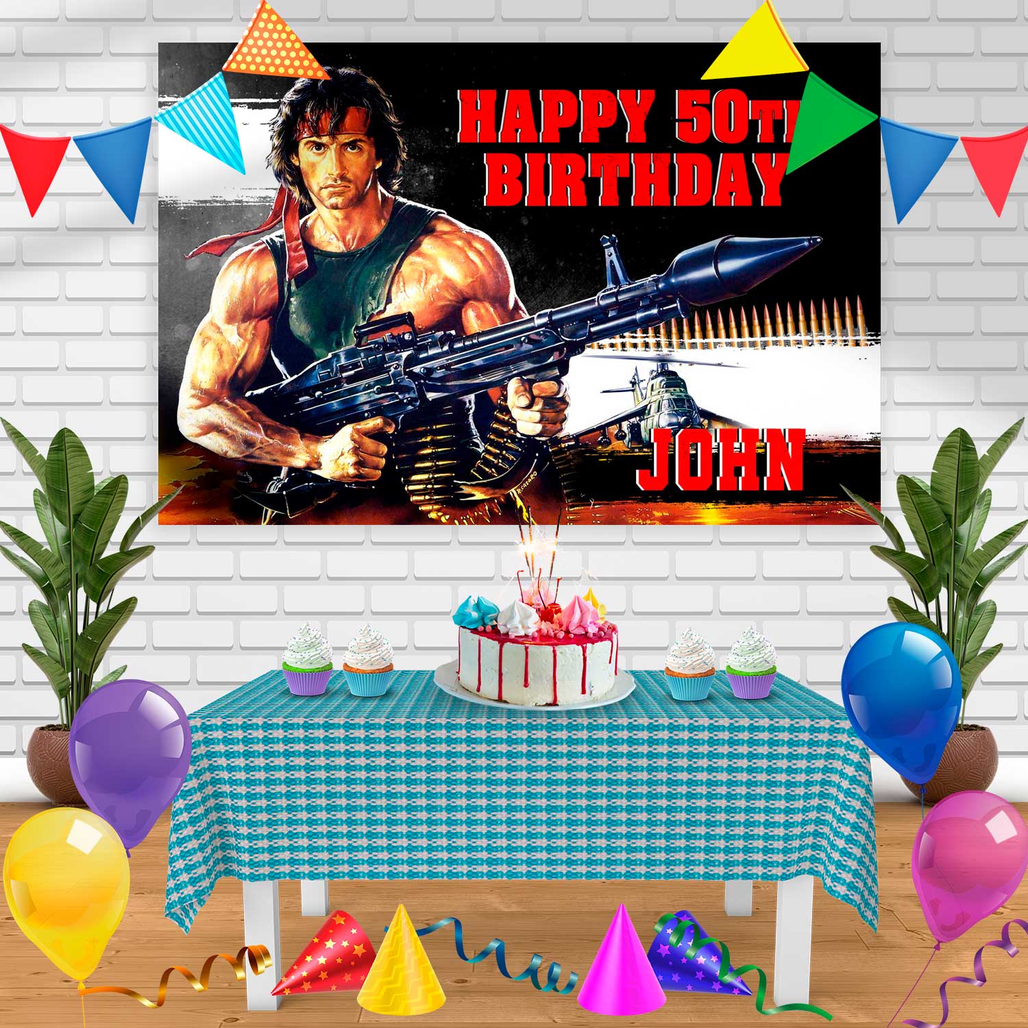 Happy Rambo Rambo Birthday Banner Personalized Party Backdrop Decoration ...