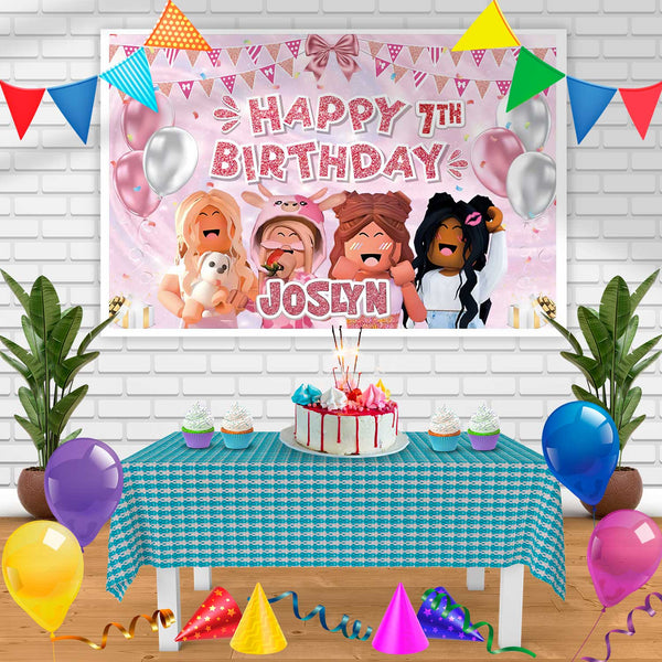 Roblox Girl Pink H Birthday Banner Personalized Party Backdrop Decoration