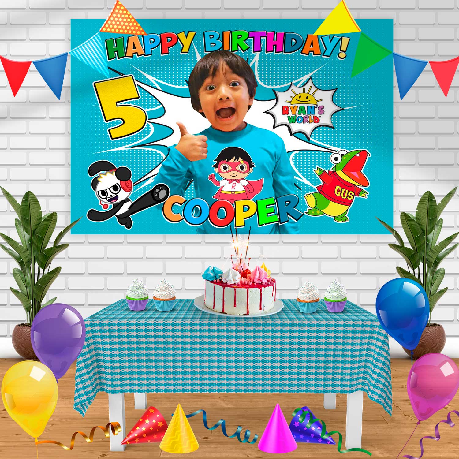 RYAN 2 Birthday Banner Personalized Party Backdrop Decoration ...