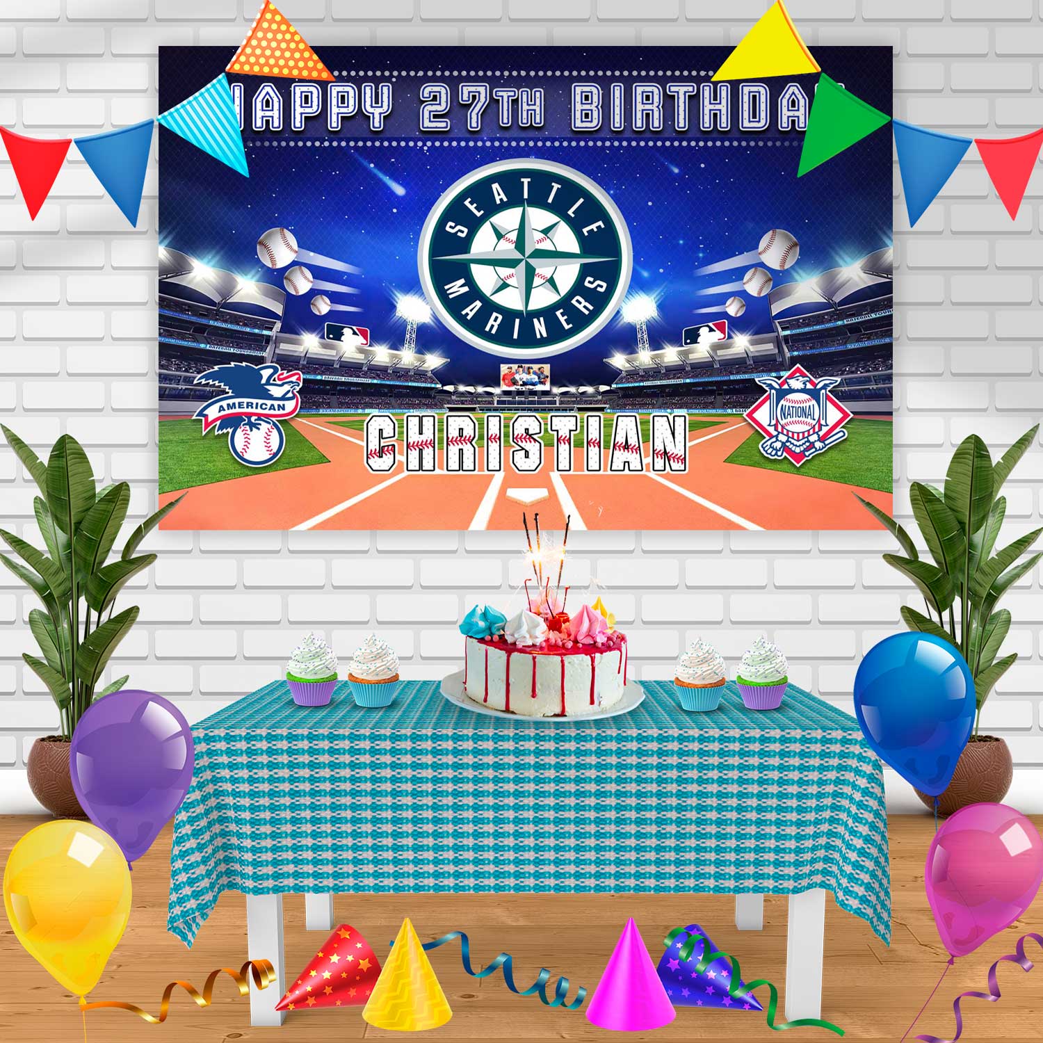 Mariners Cake Seattle Mariners Birthday Banner Personalized Party Backdrop Decoratio ...