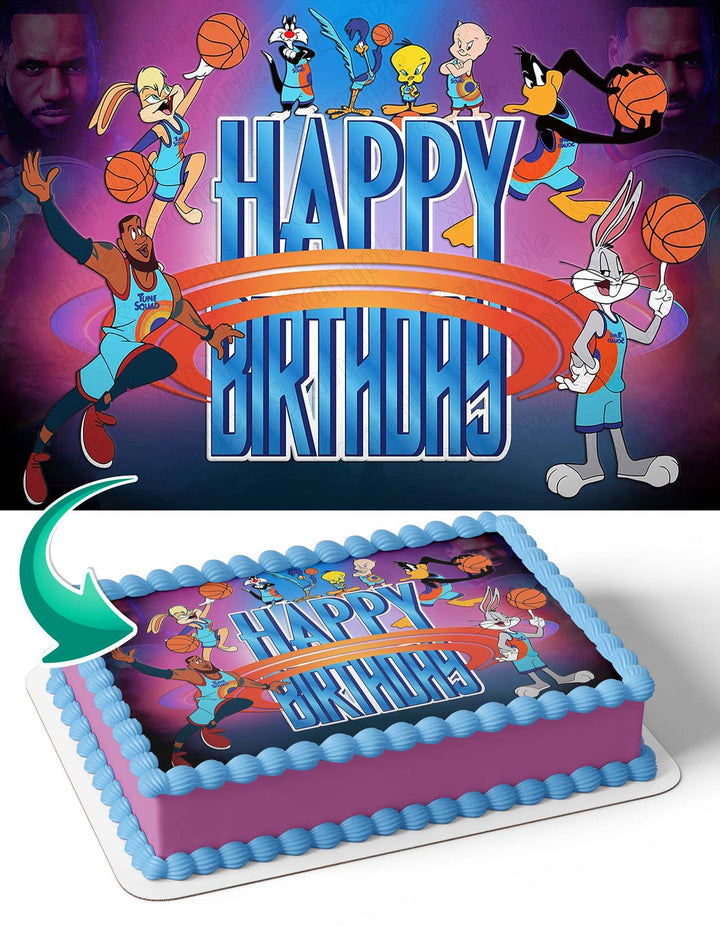 Space Jam Lebron Tunes Squad Happy Birthday Edible Cake Toppers