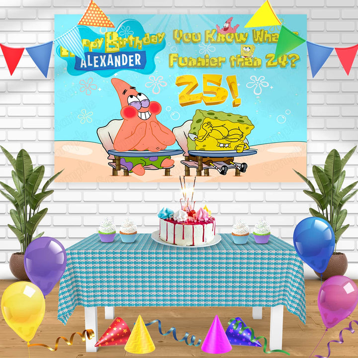 SpongeBob Funnier Than 24 25 HB Bn Birthday Banner Personalized Party Backdrop Decoration