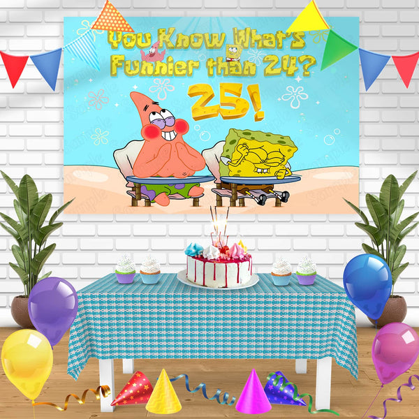 SpongeBob Funnier Than 24 25 SP W Bn Birthday Banner Personalized Party Backdrop Decoration