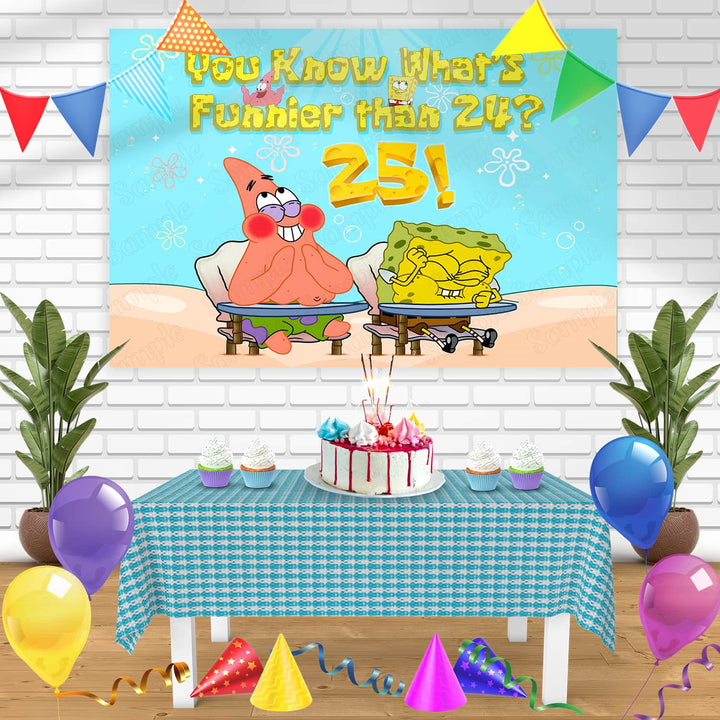 SpongeBob Funnier Than 24 25 SP W Bn Birthday Banner Personalized Party Backdrop Decoration